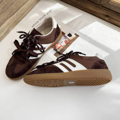 Retro Autumn Leather Patchwork Double Lace-Up Sneakers