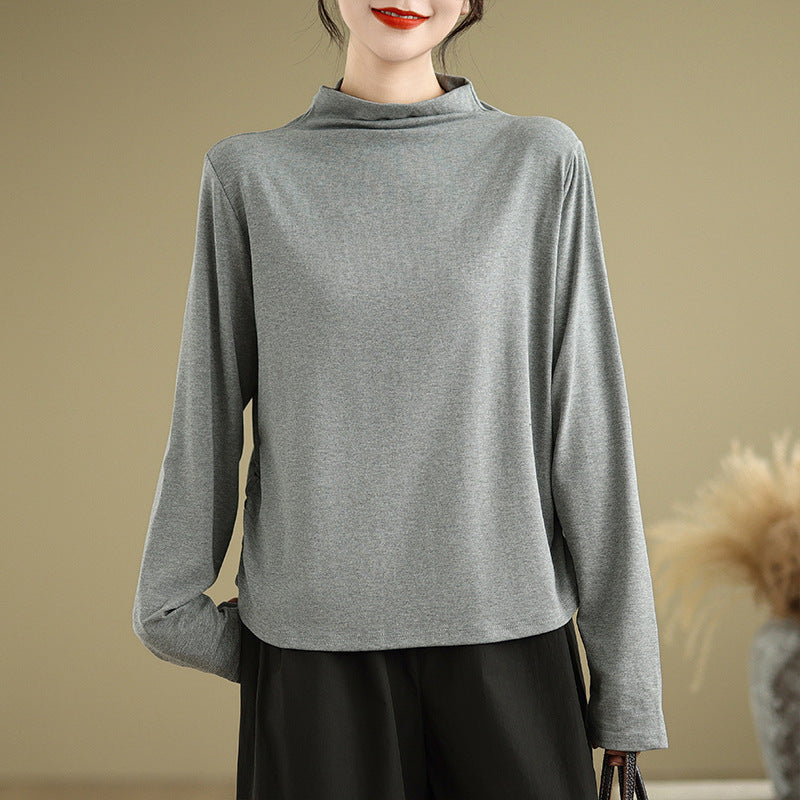 Women Plus Size High Neck Stretchy Turtleneck Cotton Shirt