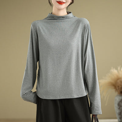 Women Plus Size High Neck Stretchy Turtleneck Cotton Shirt