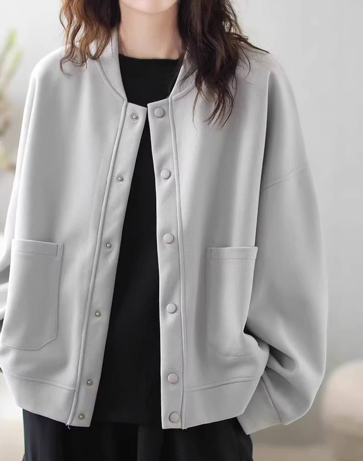 Solid Color Warm Casual Stand Collar Loose Single-Breasted Jacket