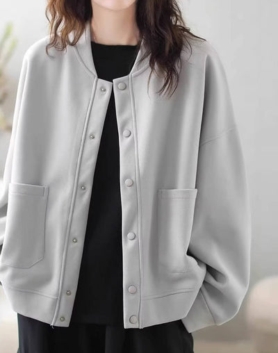 Solid Color Warm Casual Stand Collar Loose Single-Breasted Jacket