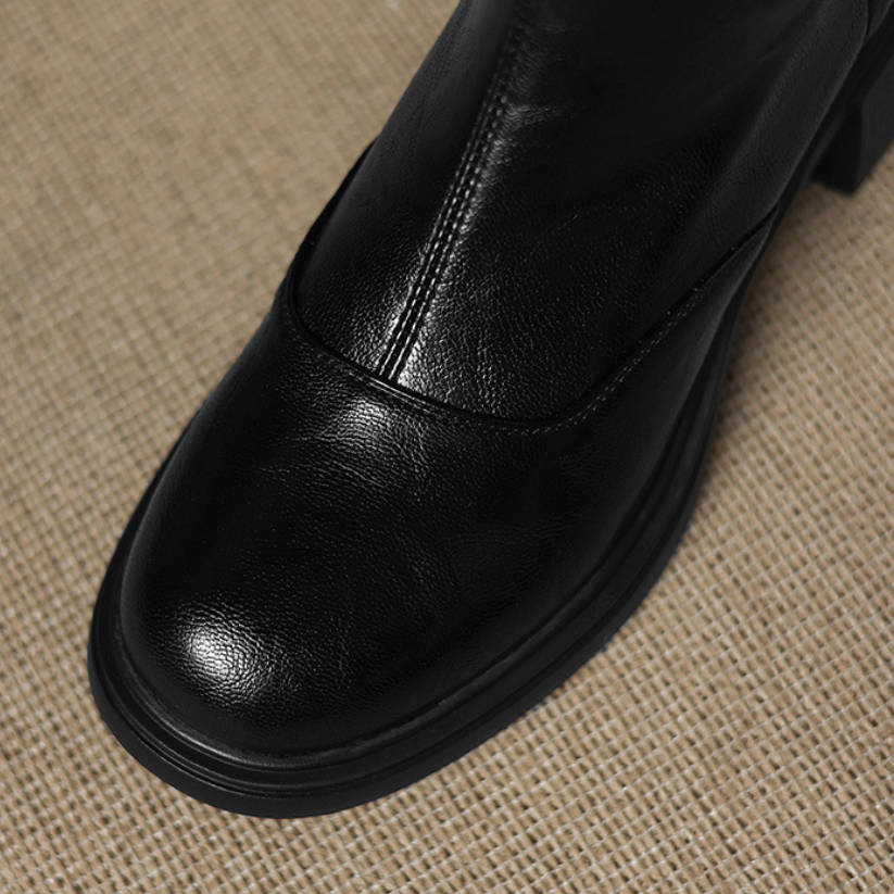 Elegant Autumn Winter Leather Chunky Versatile Boots