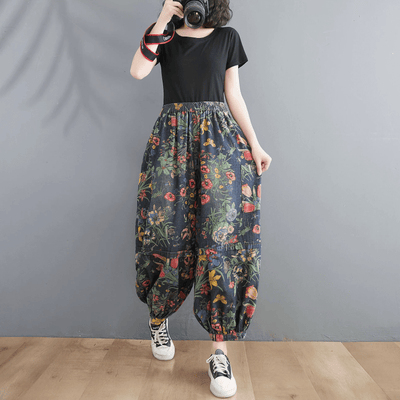 Babakud Women Autumn Retro Blossom High-Waist Harem Pants