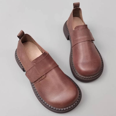 Ballerines souples en cuir véritable, bout rond et large, grandes tailles, à scratch