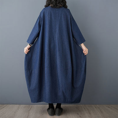 Babakud Women Spring Retro Oversized Vintage Denim Casual Long Dress