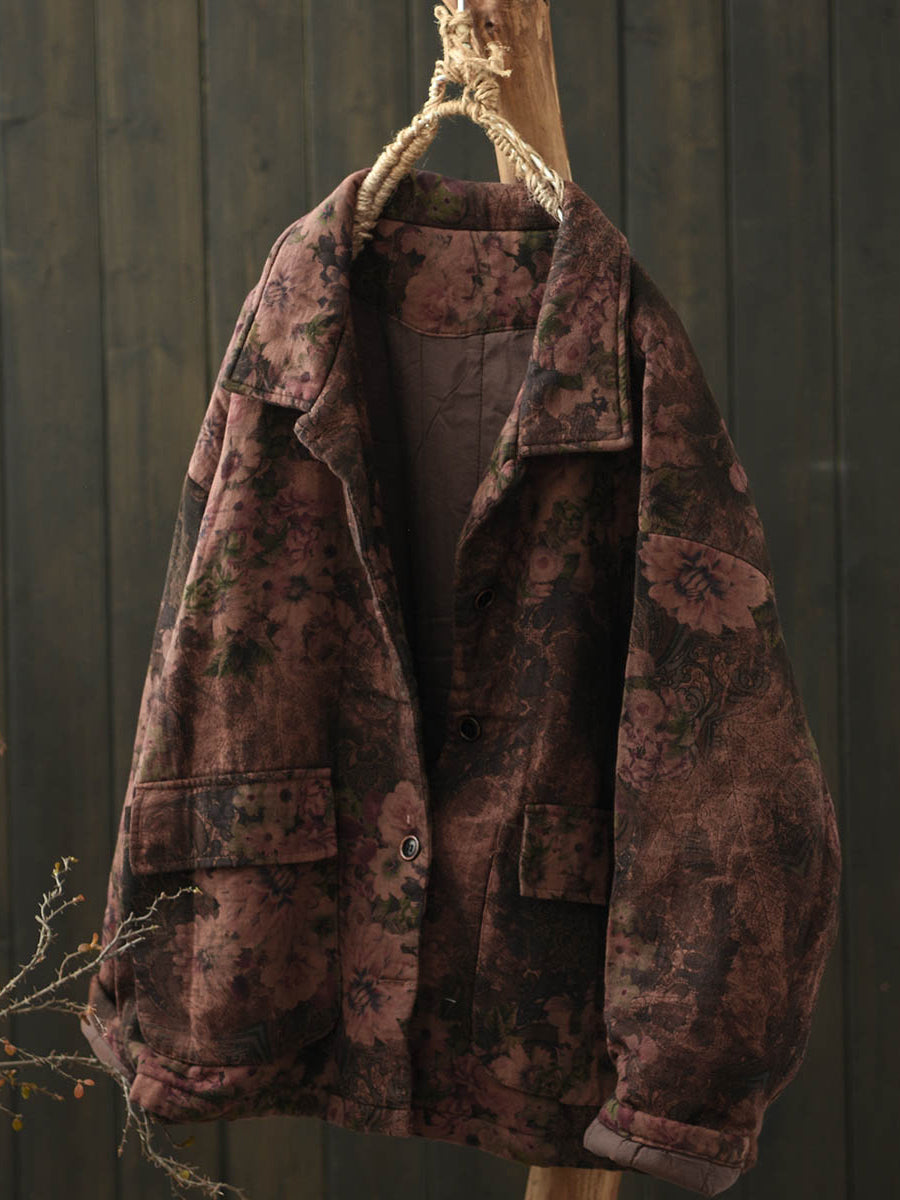 Babakud Women Winter Ethnic Style Vintage Floral Cotton Quilted Jacket