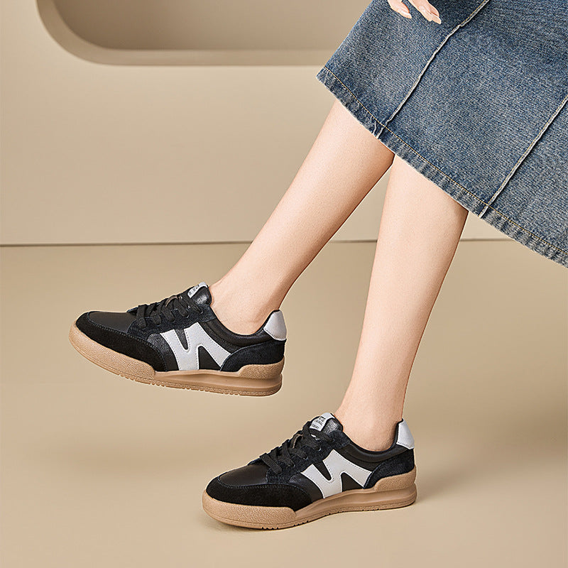Genuine Leather Casual Sports Sueded Patchwork Sneakers
