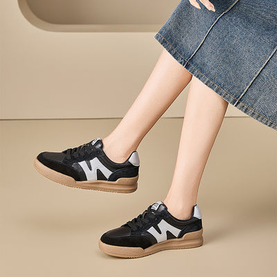 Genuine Leather Casual Sports Sueded Patchwork Sneakers