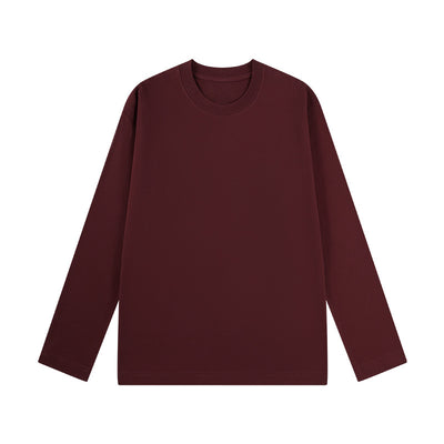 100% Cotton Simple Solid Color Round Neck Long Sleeves Pullover