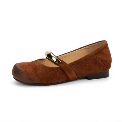Top Leather Closed Sueded Round Toe One Straped Slip-On Flats