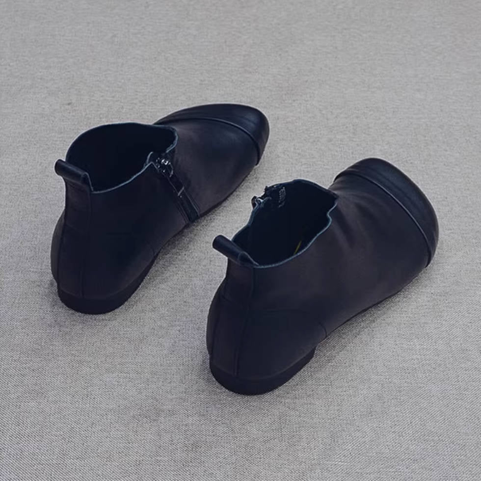 Women Cowhide Casual Soft Flat Sole Zipper Ankle Boots