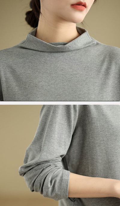 Women Plus Size High Neck Stretchy Turtleneck Cotton Shirt