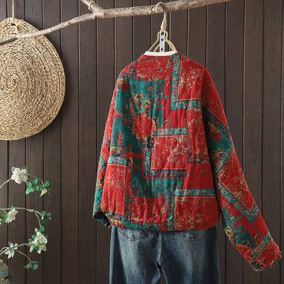Women Vintage Ethnic Print Batwing Sleeve Loose Fit Jacket