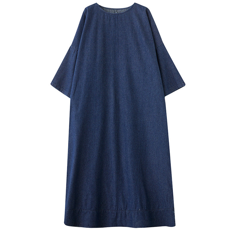 Babakud Women Spring Retro Oversized Vintage Denim Casual Long Dress