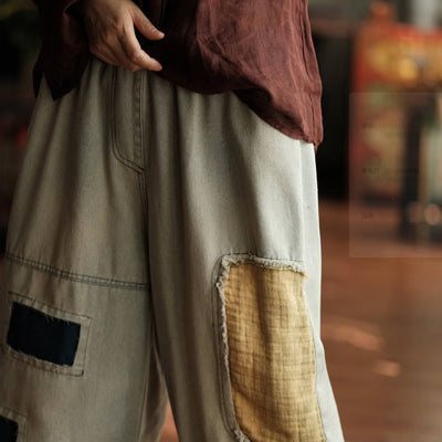 Retro Denim Patchwork Loose Cotton-In Casual Jeans