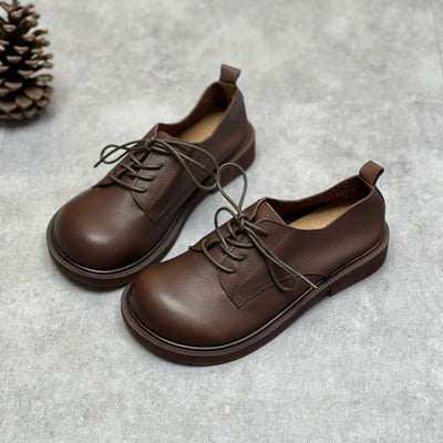 Retro Leather Wide Toe Soft Sole Lace-Up Flat Everyday Shoes