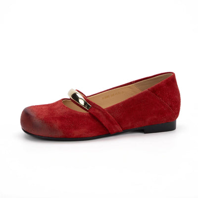 Top Leather Closed Sueded Round Toe One Straped Slip-On Flats