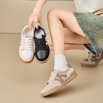 Genuine Leather Casual Sports Sueded Patchwork Sneakers