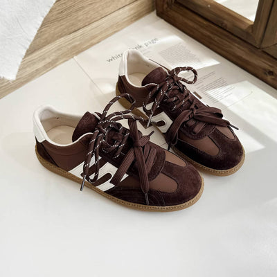 Retro Autumn Leather Patchwork Double Lace-Up Sneakers