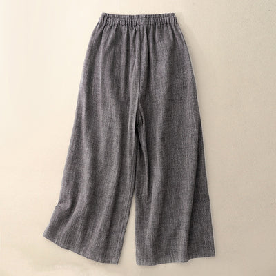 Women Textured Cotton Minimalist Elastic Waist Lace-Up Trousers