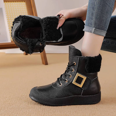 Genuine Top Leather Warm Casual Round Toe Soft Sole Ankle Boots