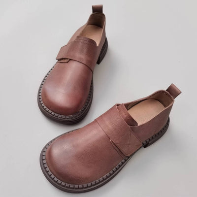 Ballerines souples en cuir véritable, bout rond et large, grandes tailles, à scratch