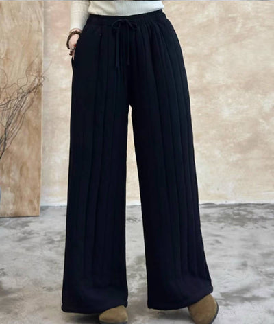 Winter Warm Cotton Thick Striped Elastic Waist Lace-Up Pants