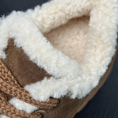 Women Retro Leather Sueded Thick Sole Platform Plush Warm Shoes