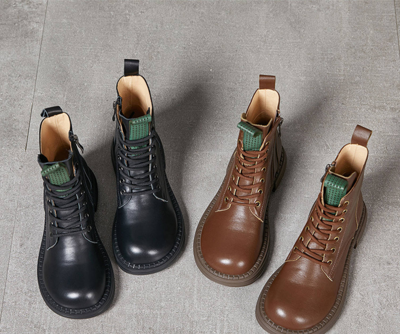 Casual Retro Leather Round ToeThick Sole No-Slip Zipper Ankle Boots