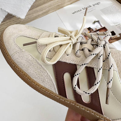 Retro Autumn Leather Patchwork Double Lace-Up Sneakers