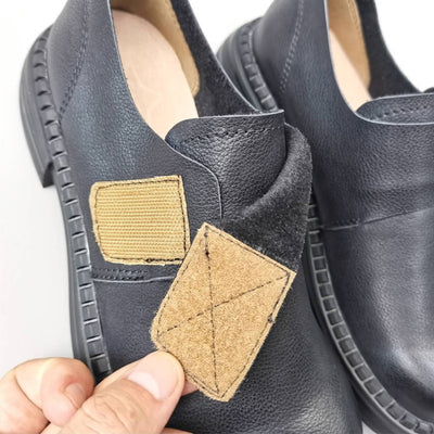 Ballerines souples en cuir véritable, bout rond et large, grandes tailles, à scratch