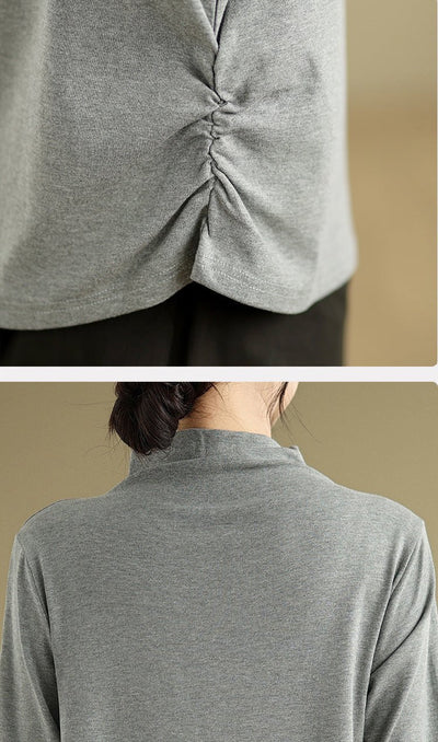 Women Plus Size High Neck Stretchy Turtleneck Cotton Shirt