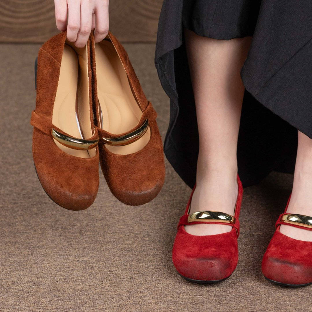 Top Leather Closed Sueded Round Toe One Straped Slip-On Flats