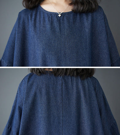 Babakud Women Spring Retro Oversized Vintage Denim Casual Long Dress