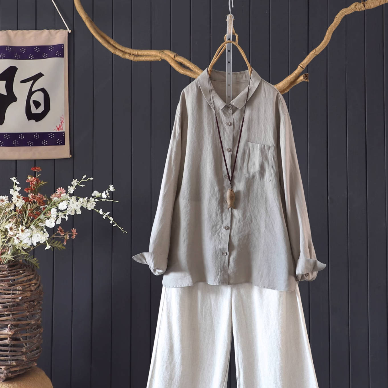 Autumn Linen Casual Singel-Breasted Loose Shirt With Pocket