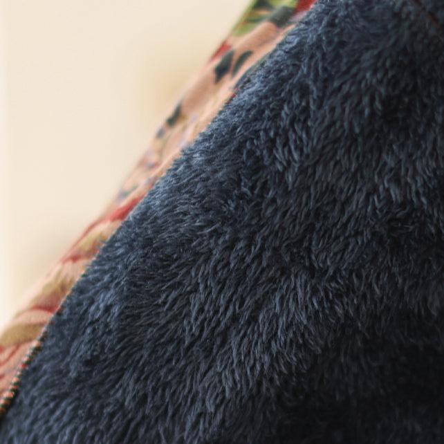 Women Winter Vintage Floral Fleece-Lined Trench Cotton Long Coat