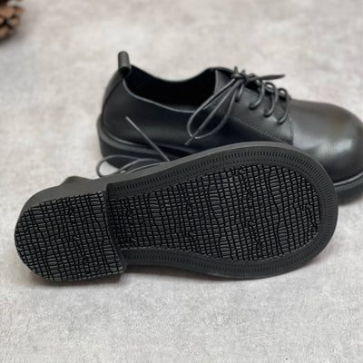 Retro Leather Wide Toe Soft Sole Lace-Up Flat Everyday Shoes