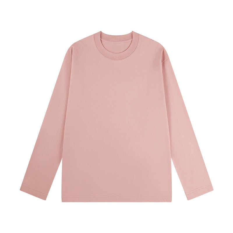 100% Cotton Simple Solid Color Round Neck Long Sleeves Pullover