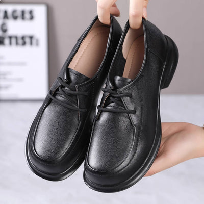 Autumn Leather Casual Wide Round Toe Lace-Up Chunky Shoes