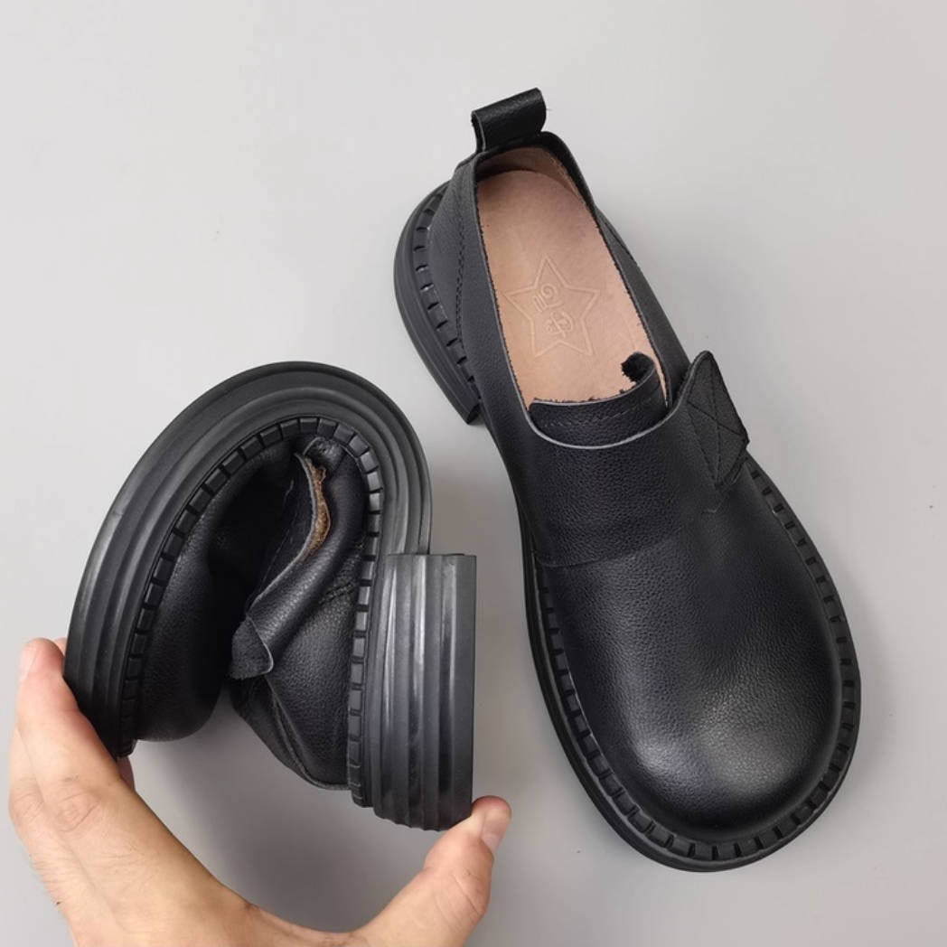 Ballerines souples en cuir véritable, bout rond et large, grandes tailles, à scratch