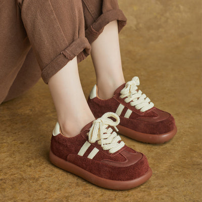 Sueded Leather Patchwork Platform Casual Versatile Sneakers