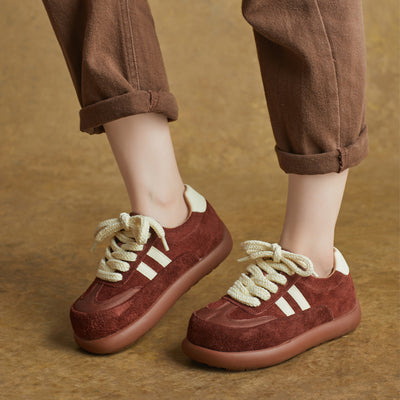 Sueded Leather Patchwork Platform Casual Versatile Sneakers