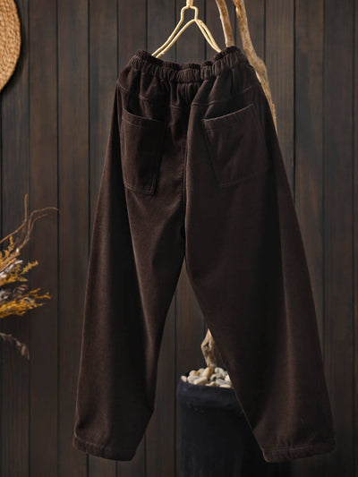 Winter Retro Cotton Warm Solid Color Lace-Up Plush Pants