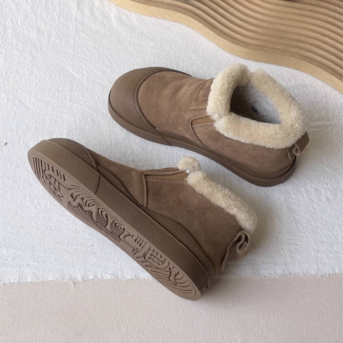 Retro Sueded Patchwork Fleece-Lined Soft Sole Warm Ankle Boots