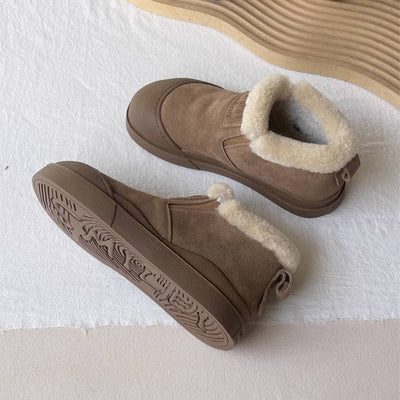 Retro Sueded Patchwork Fleece-Lined Soft Sole Warm Ankle Boots