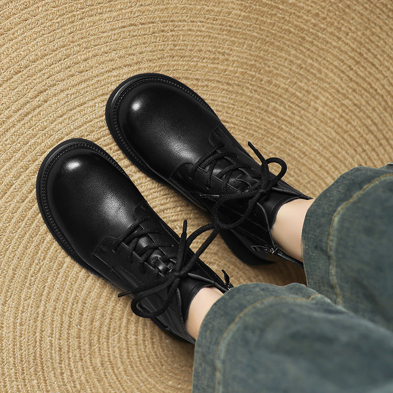 Winter Warm Genuine Leather Soft Sole Lace-Up Zipper Boots