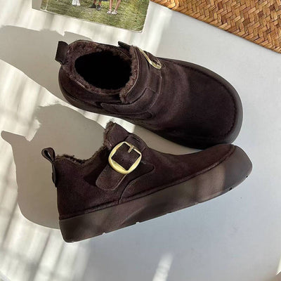 Winter Leather Sueded Wide Toe Fleece-Lined Platform Ankle Boots