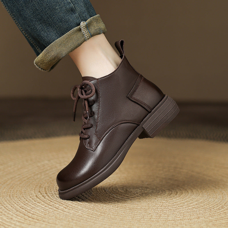 Winter Warm Genuine Leather Soft Sole Lace-Up Zipper Boots