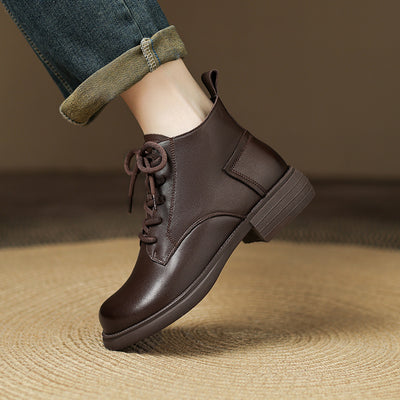 Winter Warm Genuine Leather Soft Sole Lace-Up Zipper Boots