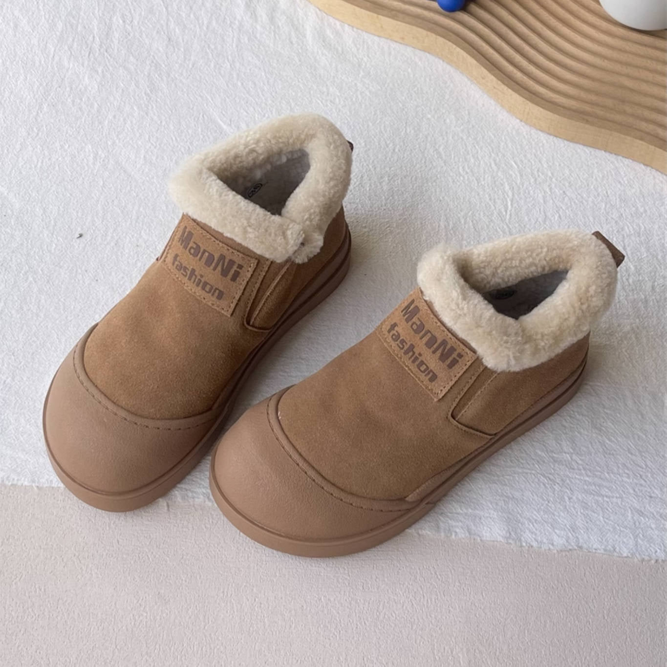 Retro Sueded Patchwork Fleece-Lined Soft Sole Warm Ankle Boots